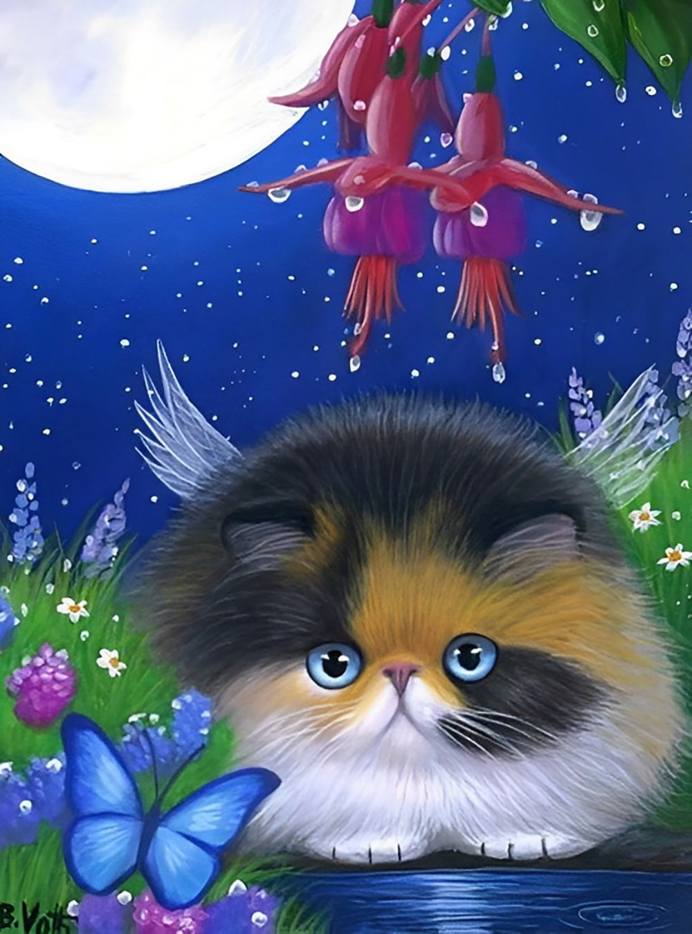 Fette Katze und Blumen Diamond Painting