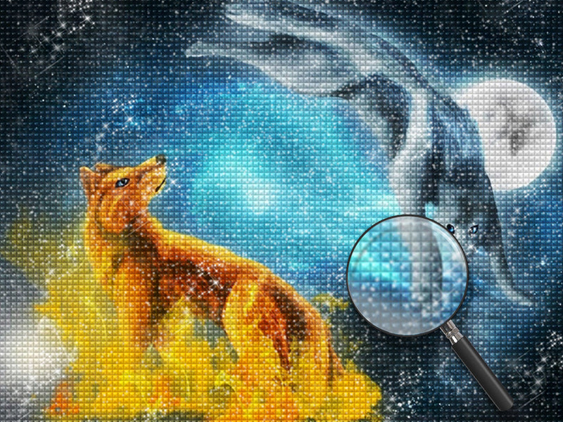 Feuer-Wolf und Eis-Wolf Diamond Painting