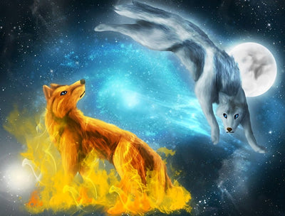 Feuer-Wolf und Eis-Wolf Diamond Painting