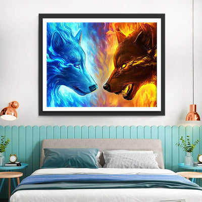 Feuerwolf und Eiswolf Diamond Painting