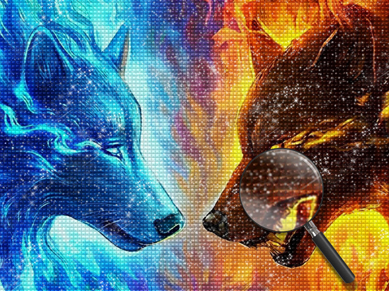 Feuerwolf und Eiswolf Diamond Painting