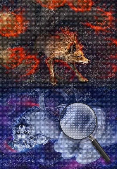 Feuerwolf und Eiswolf Diamond Painting