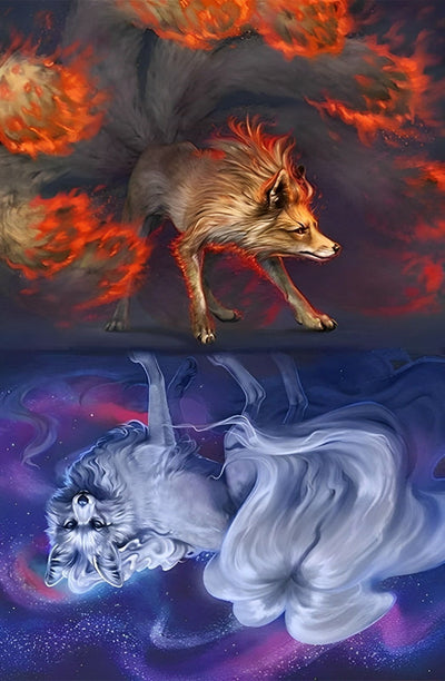 Feuerwolf und Eiswolf Diamond Painting