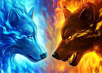 Feuerwolf und Eiswolf Diamond Painting