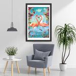 Flamingo-Liebespaar vor dem Wasserfall Diamond Painting