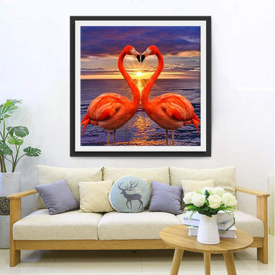 Flamingo-Paar bei Sonnenuntergang Diamond Painting