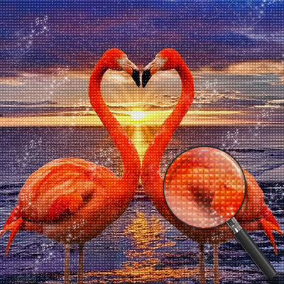 Flamingo-Paar bei Sonnenuntergang Diamond Painting