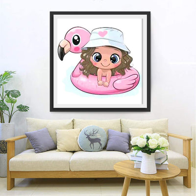 Flamingo und Mädchen Diamond Painting