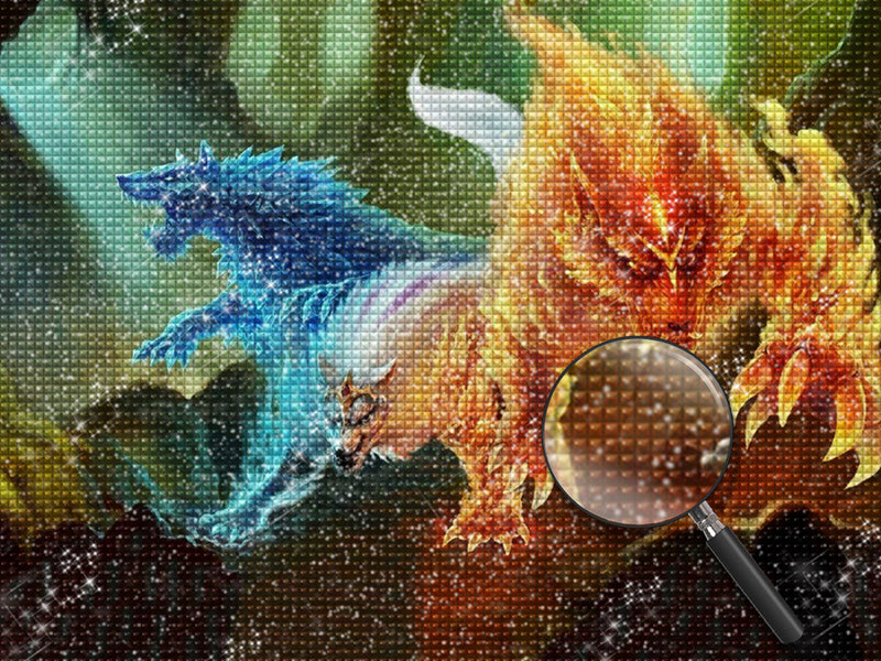 Flammenwolf und Eiswolf Diamond Painting