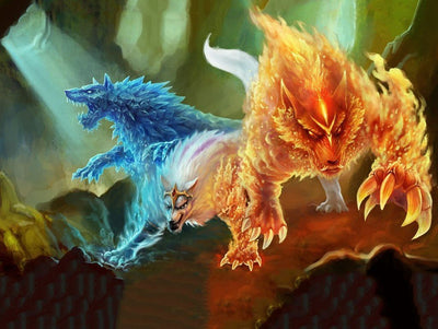 Flammenwolf und Eiswolf Diamond Painting