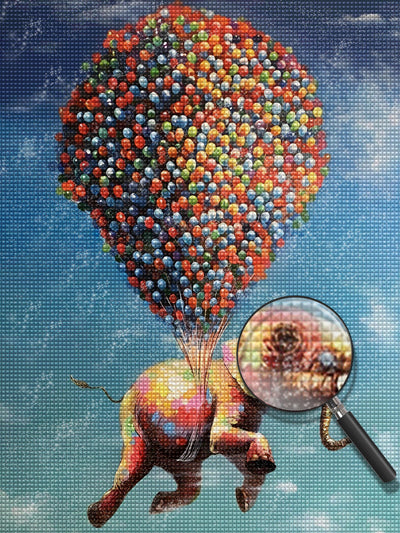 Fliegender Elefant mit bunten Ballons Diamond Painting