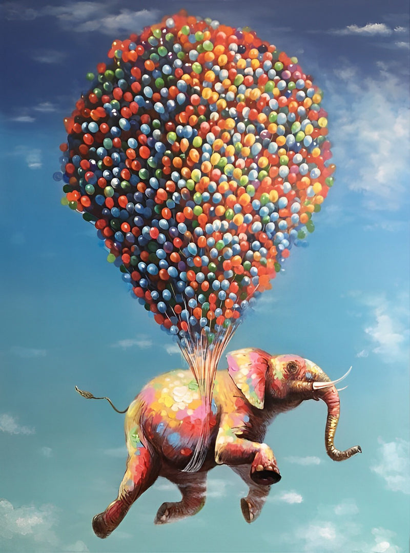 Fliegender Elefant mit bunten Ballons Diamond Painting