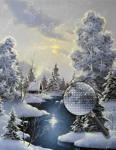 Fluss und Schneewald Diamond Painting