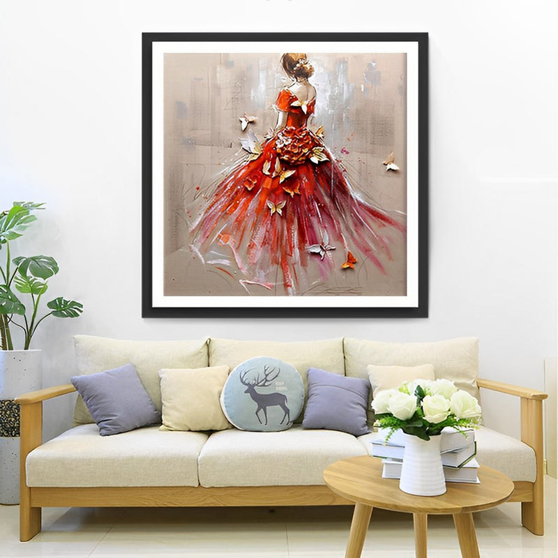 Frau im roten Kleid Diamond Painting