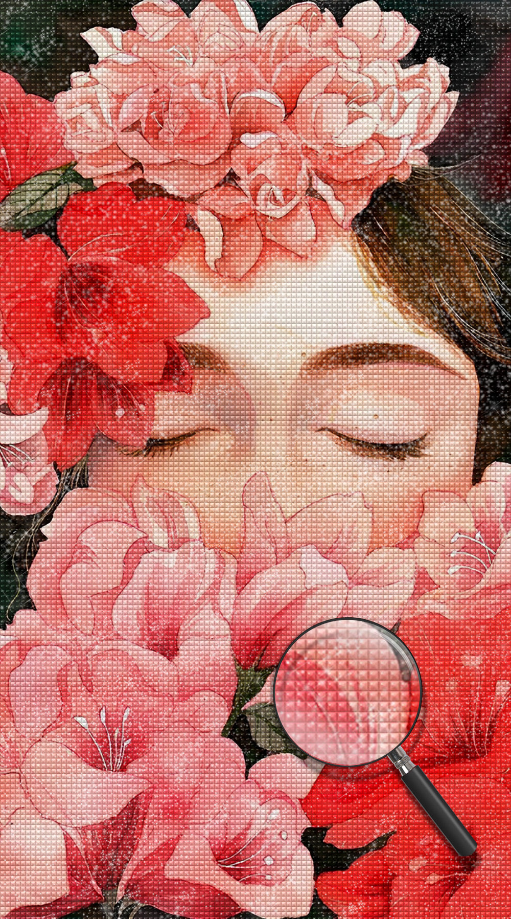 Frau in rosa Blumen Diamond Painting