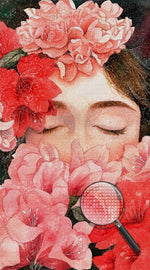 Frau in rosa Blumen Diamond Painting