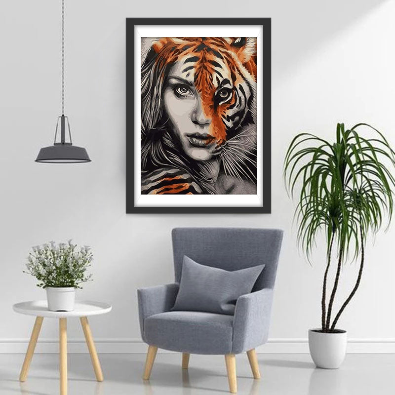 Frau mit einer Tigermaske Diamond Painting