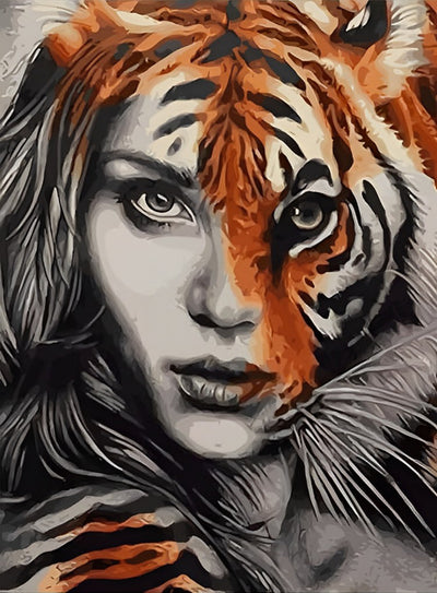 Frau mit einer Tigermaske Diamond Painting