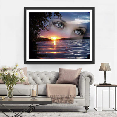 Frau See Abendsonne Diamond Painting