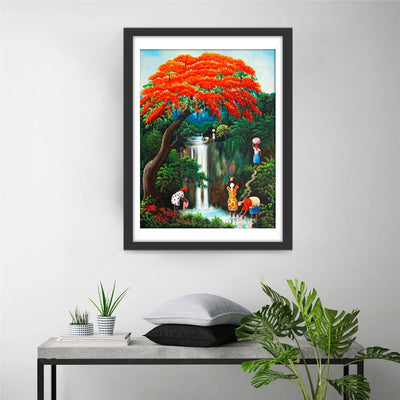 Frauen Baum Wasserfall Diamond Painting