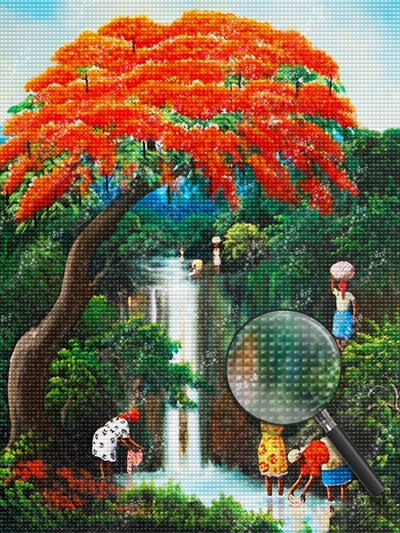 Frauen Baum Wasserfall Diamond Painting