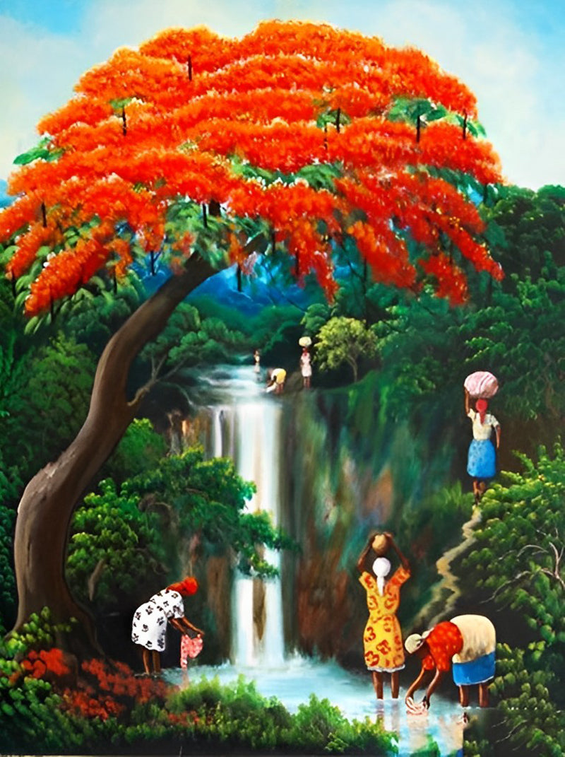 Frauen Baum Wasserfall Diamond Painting