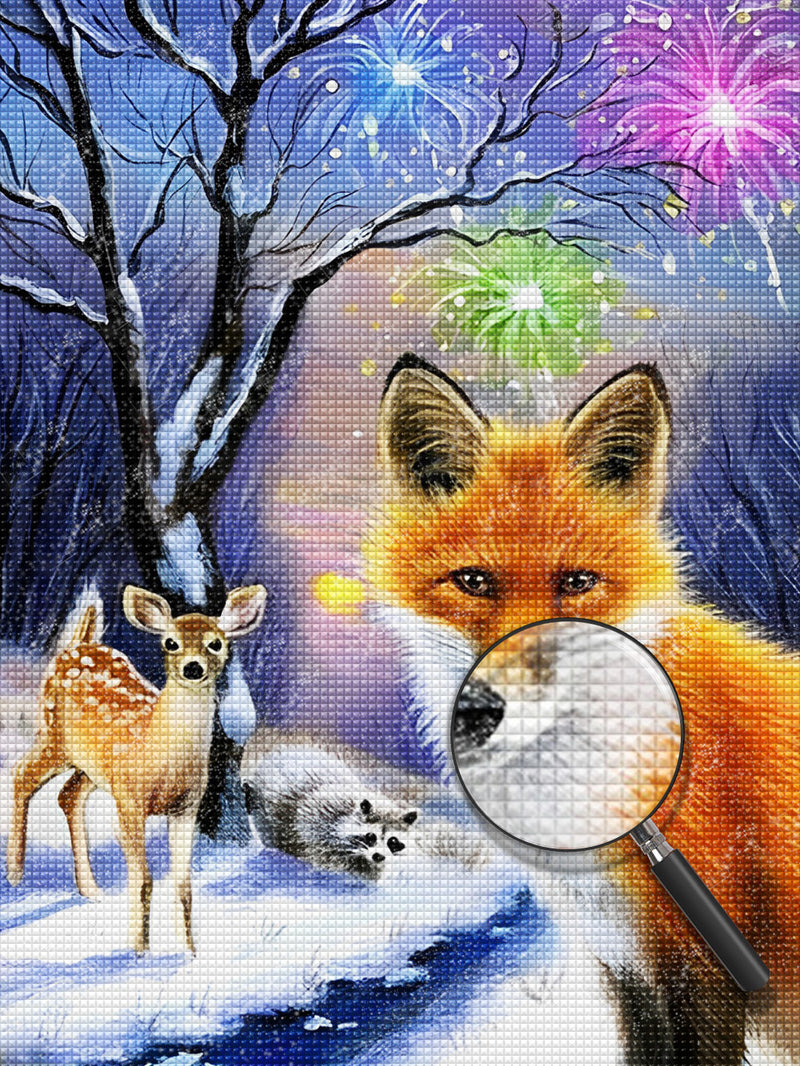 Fuchs Hirsch Feuerwerk Diamond Painting