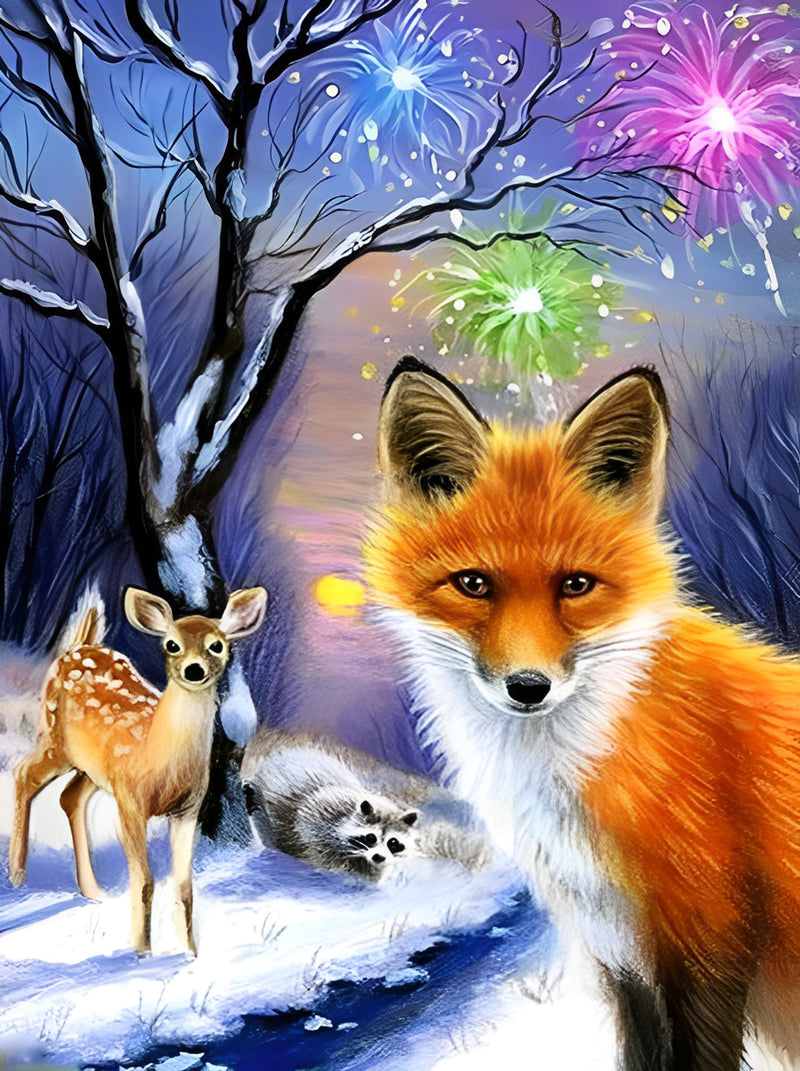 Fuchs Hirsch Feuerwerk Diamond Painting