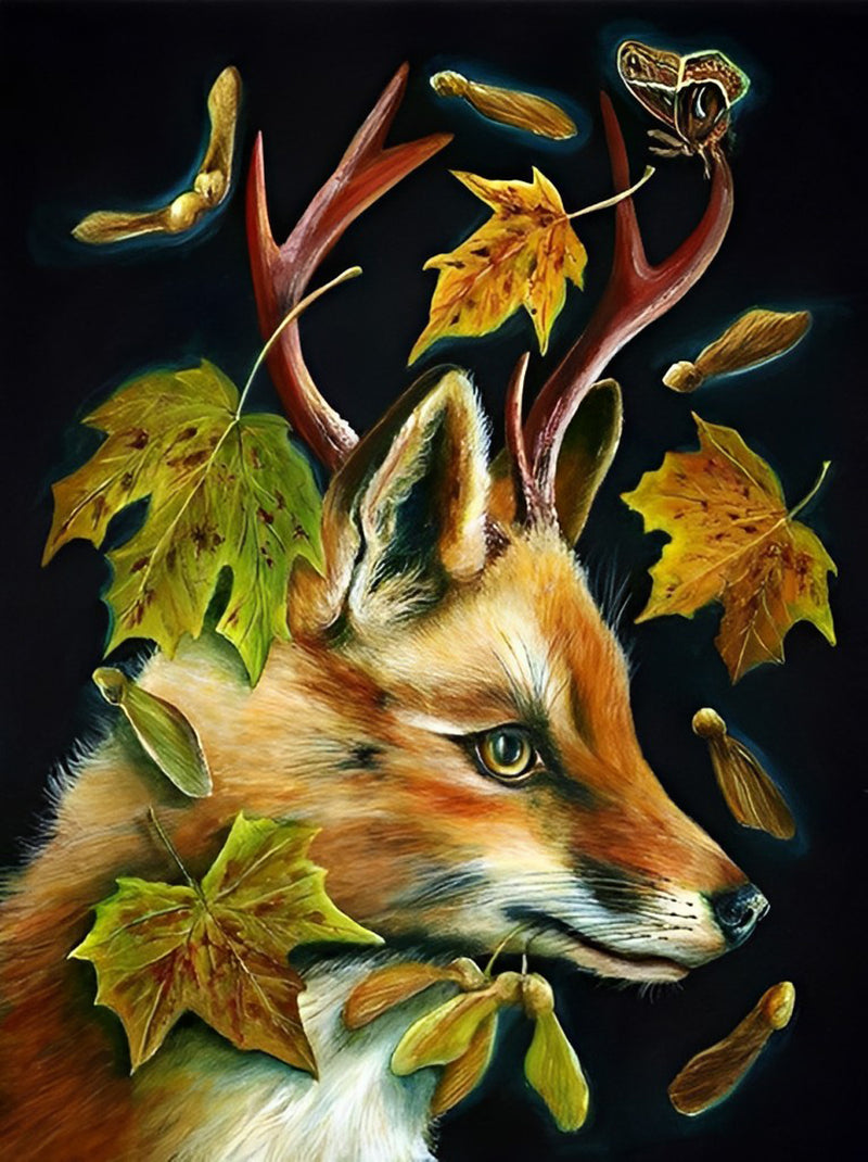 Fuchs mit Geweihen im Dunkeln Diamond Painting