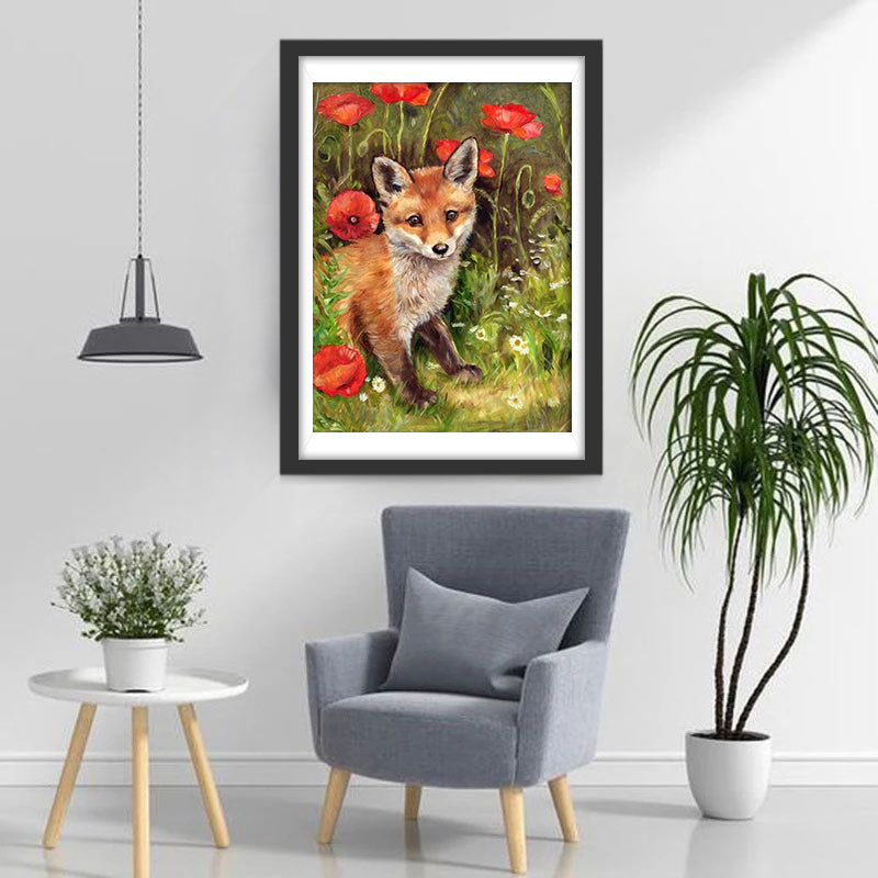 Fuchs und rote Blumen Diamond Painting