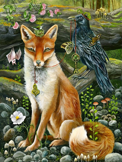 Fuchs Vogel Blumen Diamond Painting