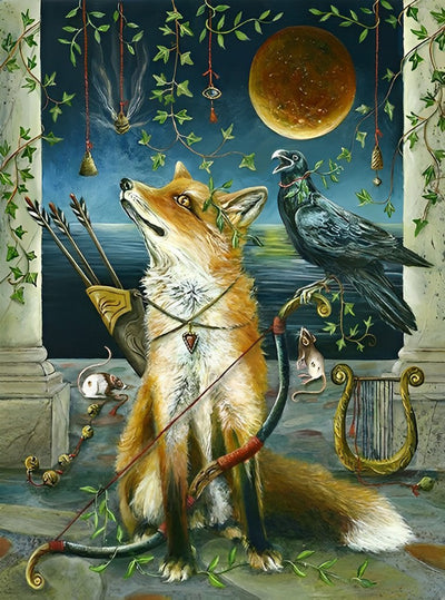 Fuchs Vogel Mond Diamond Painting