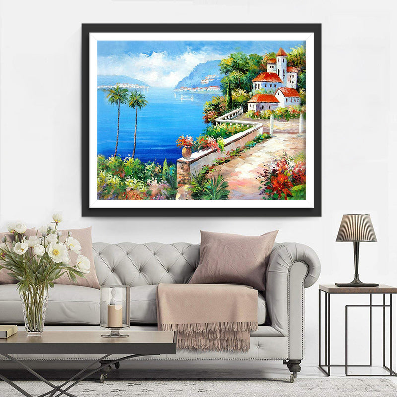 Garten am Meer und Hochgebirge Diamond Painting