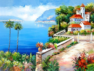 Garten am Meer und Hochgebirge Diamond Painting