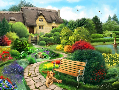 Garten, Bank und Hütte Diamond Painting