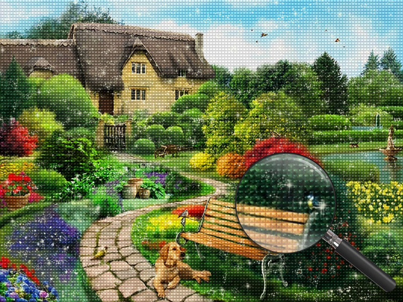 Garten und Hütte im Frühling Diamond Painting