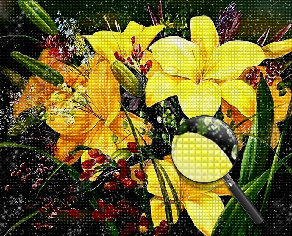 Gelbe Lilien und Maiglöckchen Diamond Painting