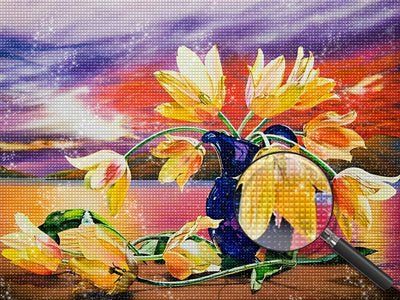 Gelbe Tulpen bei Sonnenuntergang Diamond Painting