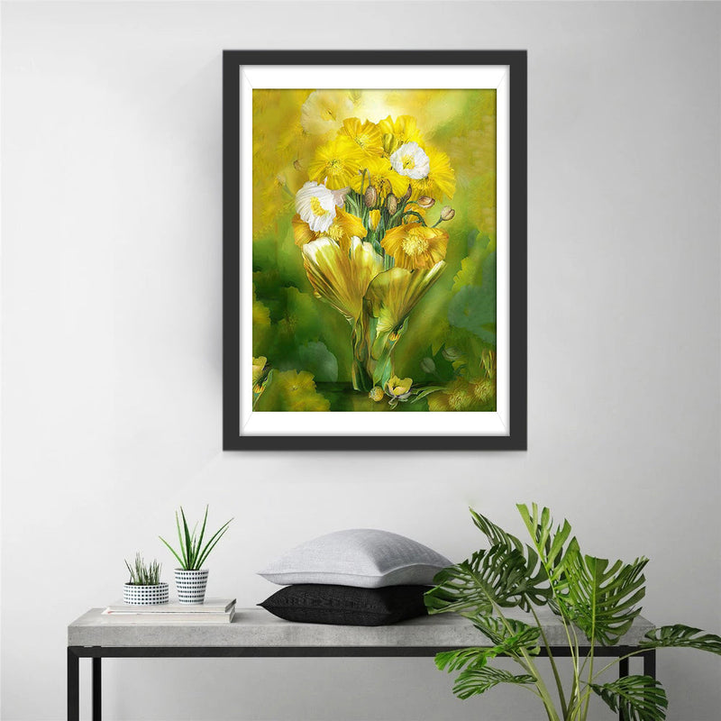 Gelbe und weiße Mohnblumen Diamond Painting