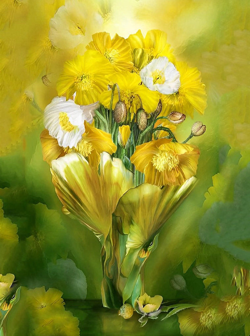 Gelbe und weiße Mohnblumen Diamond Painting