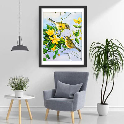 Gelbe Vögel und Blumen Diamond Painting