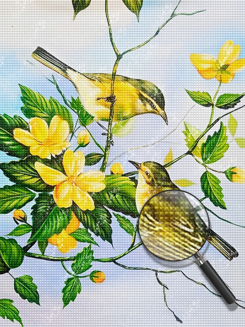 Gelbe Vögel und Blumen Diamond Painting