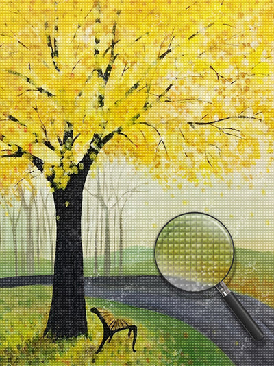 Gelber Baum am Straßenrand Diamond Painting