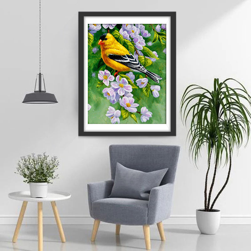 Gelber Vogel und weiße Blumen Diamond Painting