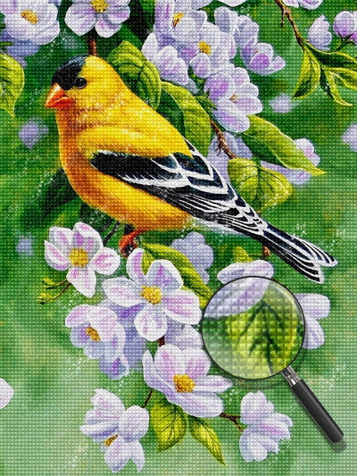 Gelber Vogel und weiße Blumen Diamond Painting