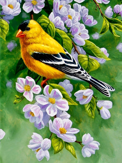 Gelber Vogel und weiße Blumen Diamond Painting