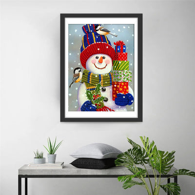 Geschenke haltender weihnachtlicher Schneemann Diamond Painting