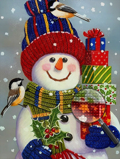 Geschenke haltender weihnachtlicher Schneemann Diamond Painting