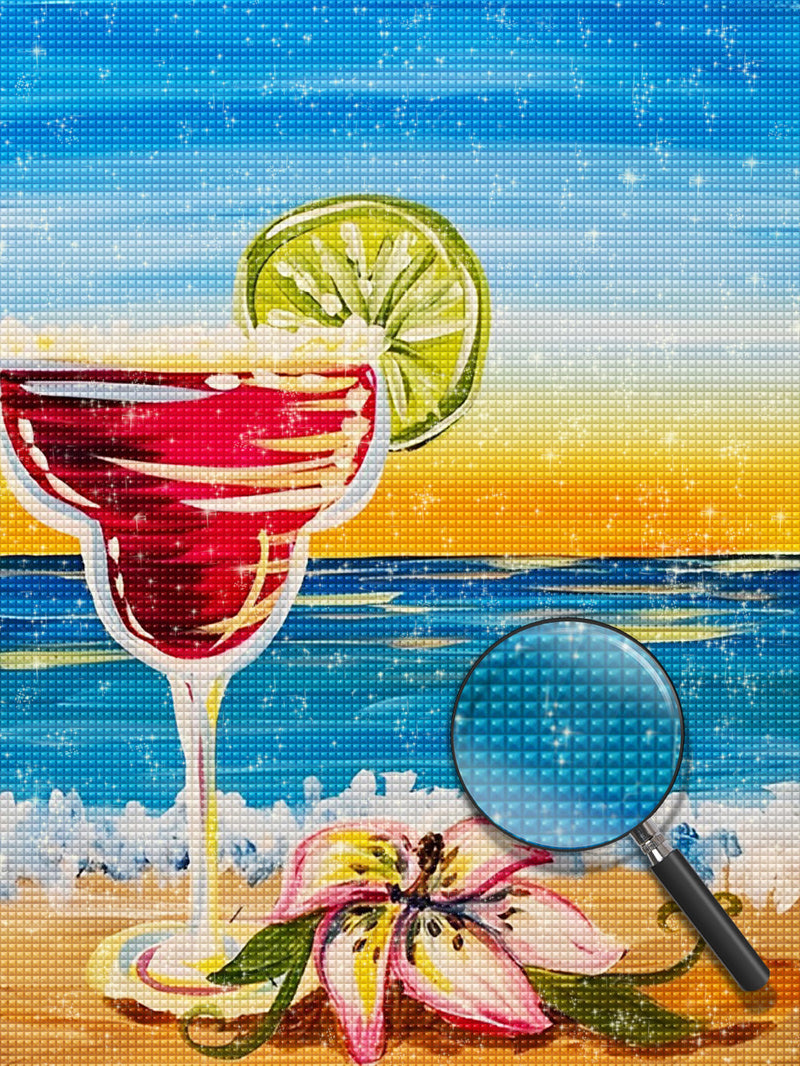 Getränk und Blume am Meer Diamond Painting