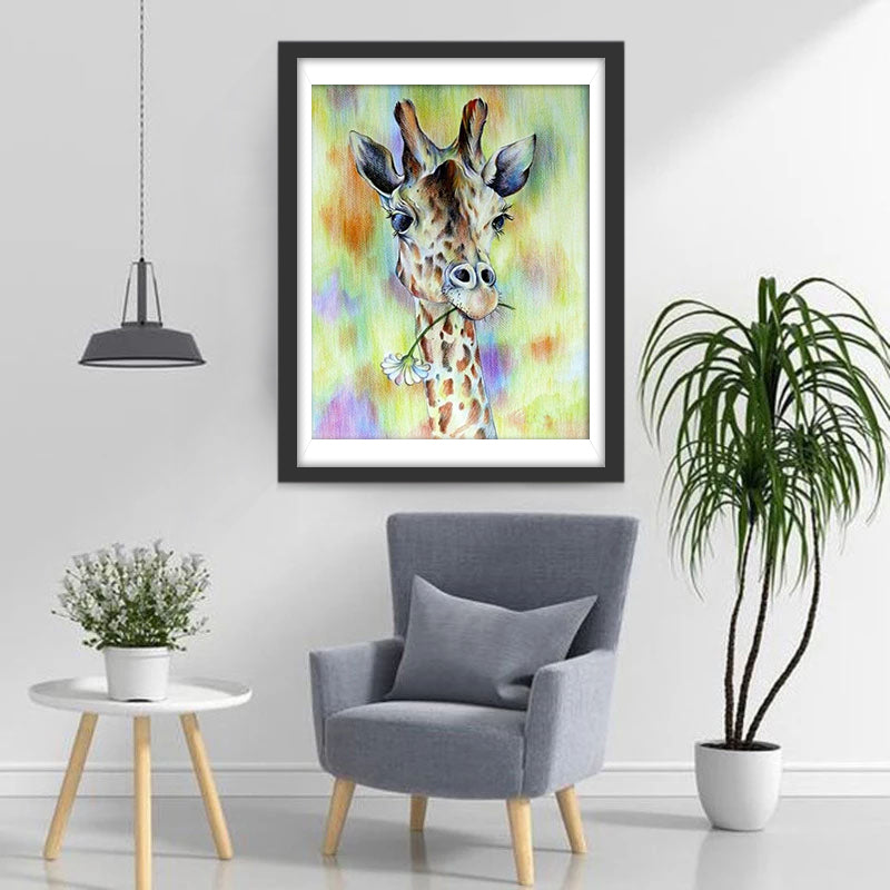 Giraffe mit Gänseblümchen im Maul Diamond Painting